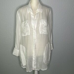 Theory Women’s White Long Sleeve Button Front Shirt Tunic Swimsuit Coverup Large